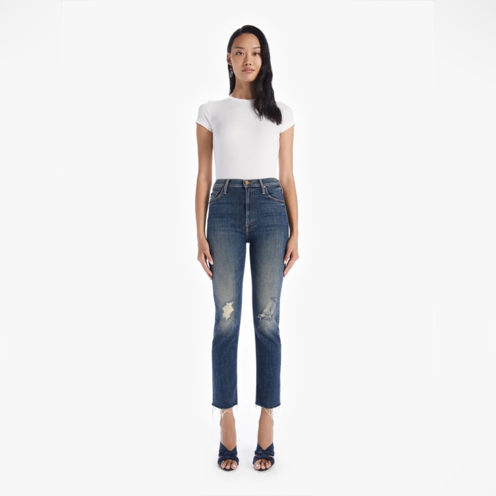 MOTHER High Waisted Rider Ankle Fray Wicked Wildflower Straight Leg Jeans 24